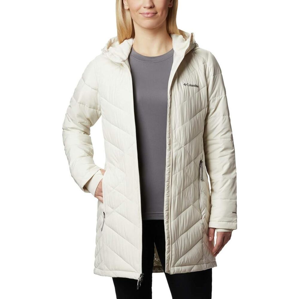 Columbia Size XXL Chalk Heavenly Long Hooded Puffer Jacket Insulated HR7-27